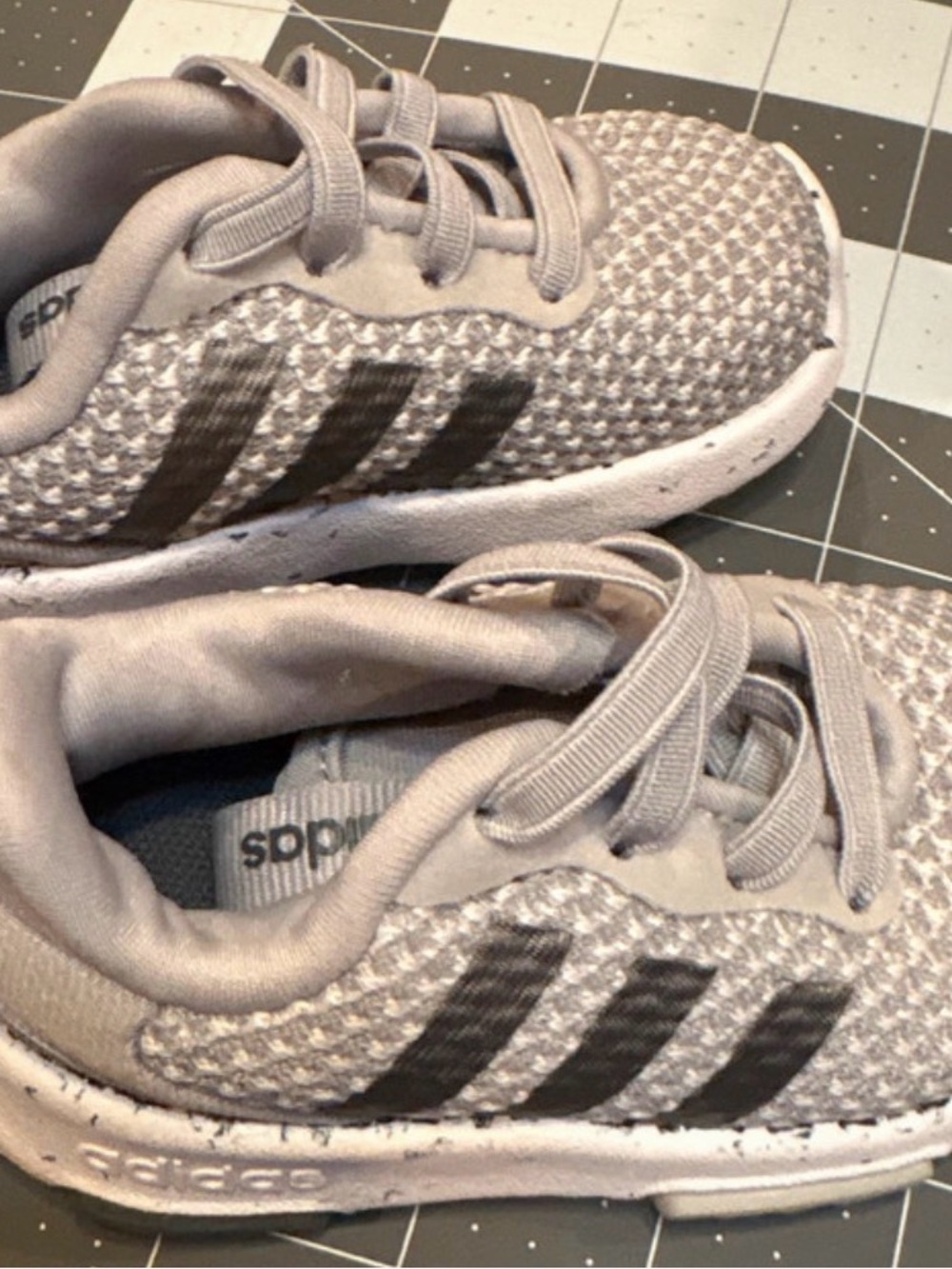 adidas Kids Light Gray and Black Mesh Sneakers